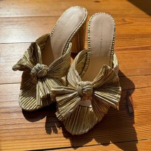 Loeffler Randall Penny Gold Pleated Bow Heel